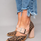 Hayley - Leopard Print Faux Suede Sandals with Stable Heel