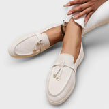 Ainsley - Beige Loafers with Decorative Lace